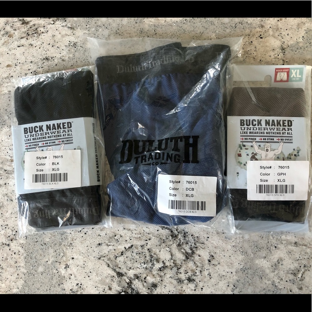 3 Pairs Duluth Buck Naked Performance Boxer Briefs